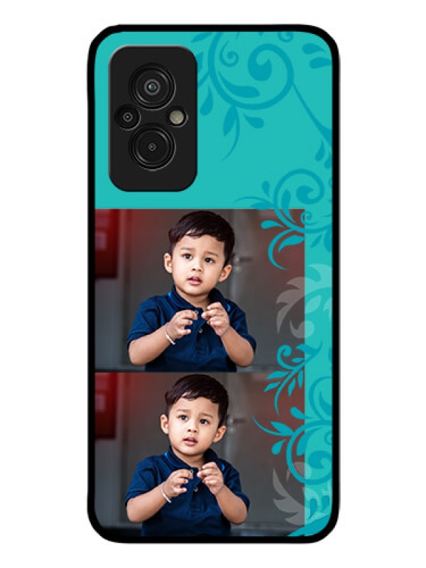 Custom Xiaomi Redmi 11 Prime 4G Personalized Glass Phone Case - with Photo and Green Floral Design