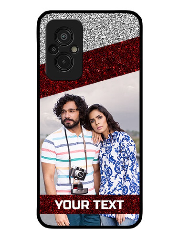 Custom Xiaomi Redmi 11 Prime 4G Personalized Glass Phone Case - Image Holder with Glitter Strip Design