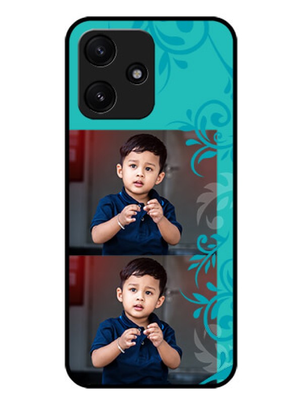 Custom Xiaomi Redmi 12 5G Personalized Glass Phone Case - with Photo and Green Floral Design