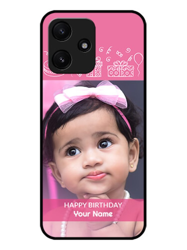 Custom Xiaomi Redmi 12 5G Photo Printing on Glass Case - with Birthday Line Art Design