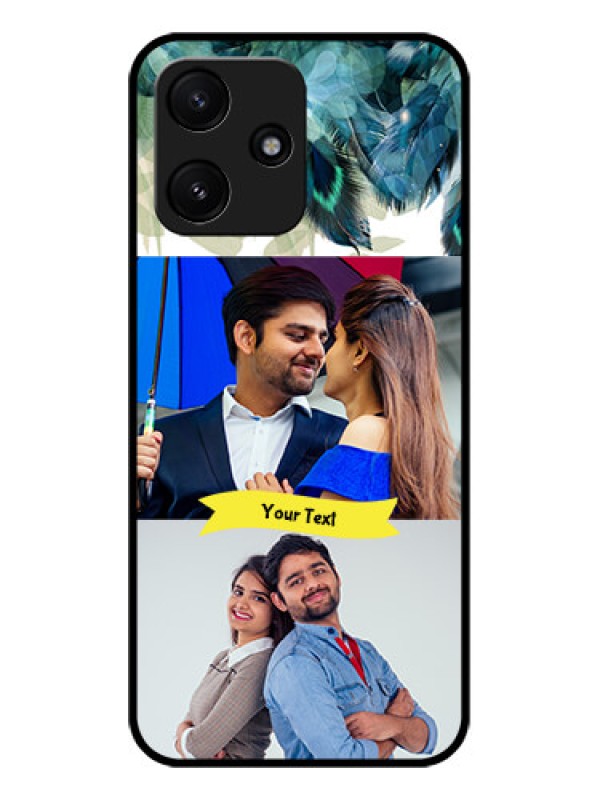Custom Xiaomi Redmi 12 5G Personalized Glass Phone Case - Image with Boho Peacock Feather Design