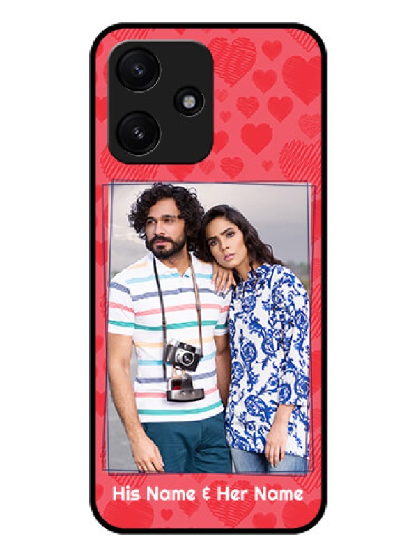 Custom Xiaomi Redmi 12 5G Photo Printing on Glass Case - with Red Heart Symbols Design