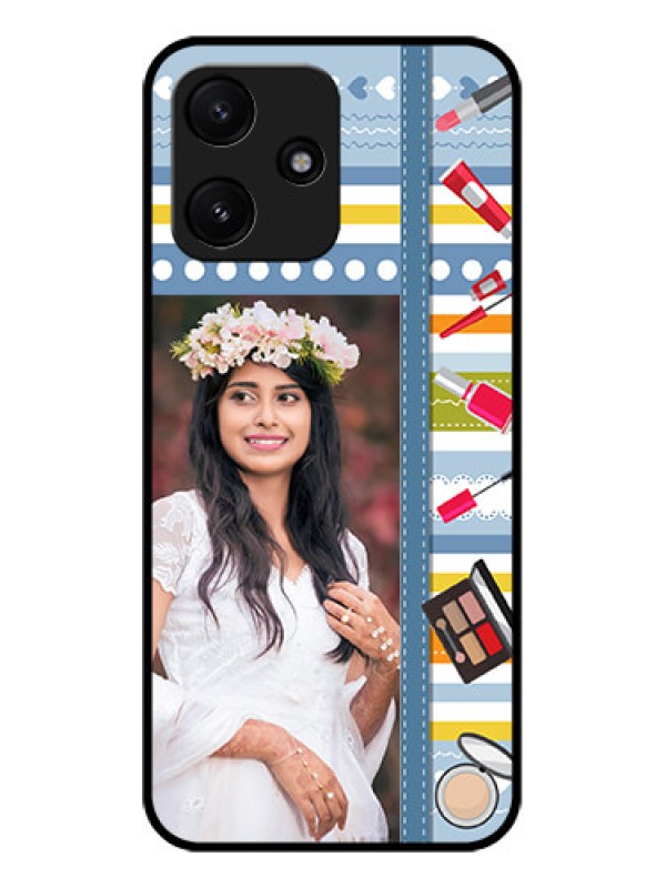 Custom Xiaomi Redmi 12 5G Personalized Glass Phone Case - Makeup Icons Design
