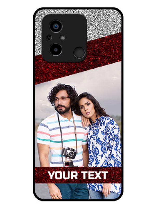 Custom Xiaomi Redmi 12C Personalized Glass Phone Case - Image Holder with Glitter Strip Design
