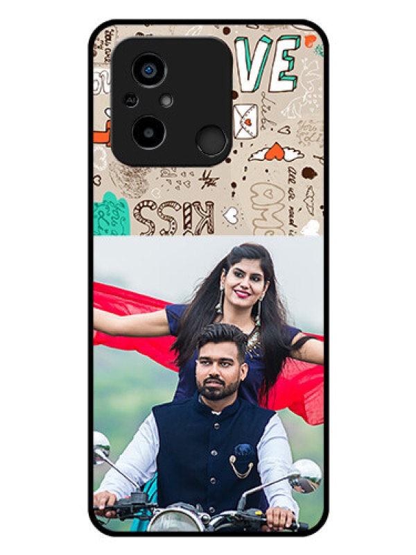 Custom Xiaomi Redmi 12C Custom Glass Phone Case - Love Doodle Pattern