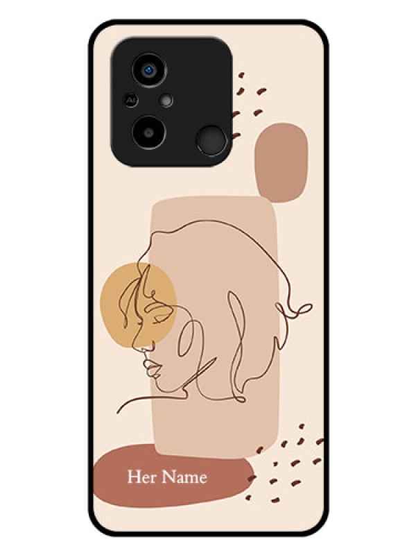 Custom Xiaomi Redmi 12C Photo Printing on Glass Case - Calm Woman line art Design