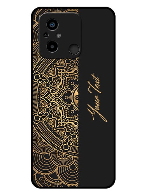Custom Xiaomi Redmi 12C Photo Printing on Glass Case - Mandala art with custom text Design