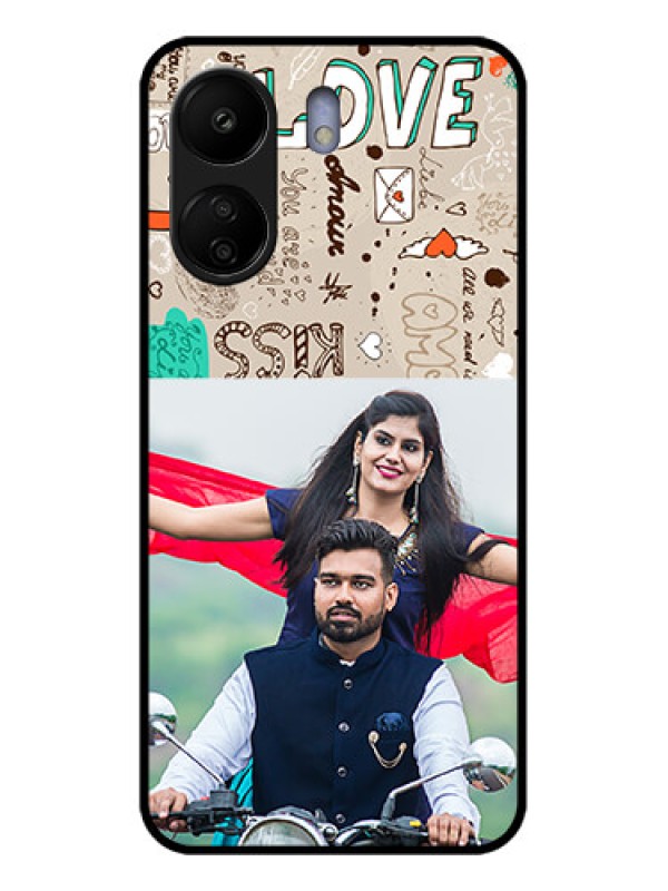 Custom Xiaomi Redmi 13C 4G Custom Glass Phone Case - Love Doodle Pattern