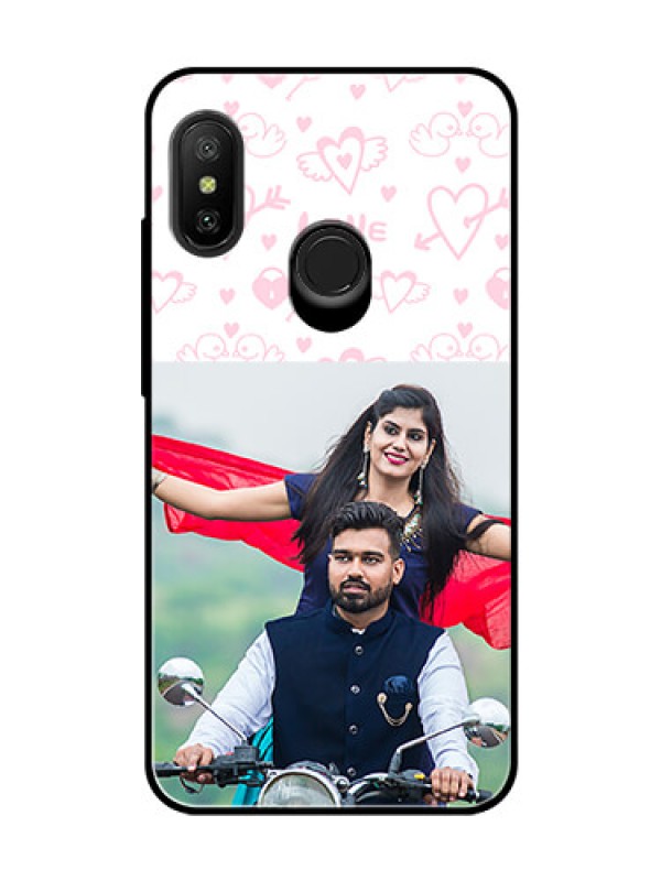 Custom Redmi 6 Pro Custom Glass Mobile Case  - Pink Flying Heart Design