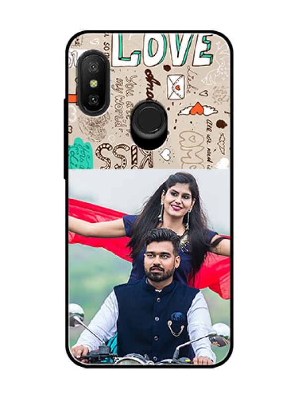 Custom Redmi 6 Pro Custom Glass Phone Case  - Love Doodle Pattern 