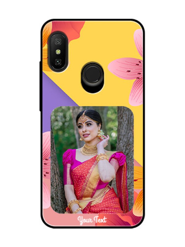 Custom Redmi 6 Pro Custom Glass Mobile Case  - 3 Image With Vintage Floral Design