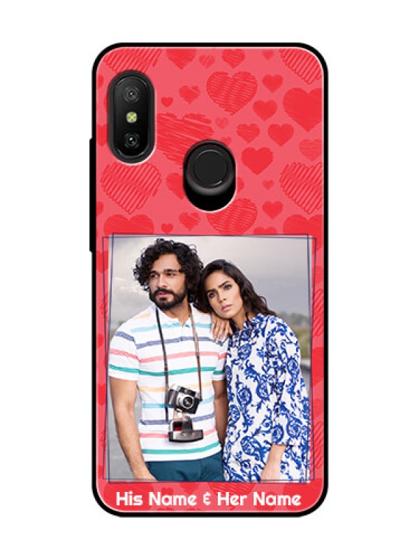 Custom Redmi 6 Pro Photo Printing on Glass Case  - with Red Heart Symbols Design