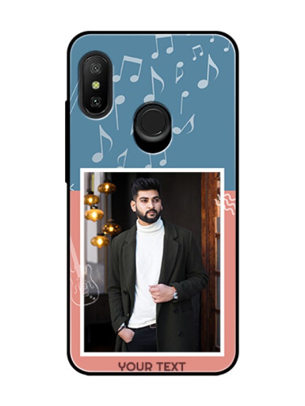 Custom Redmi 6 Pro Photo Printing on Glass Case  - with Color Musical Note Design