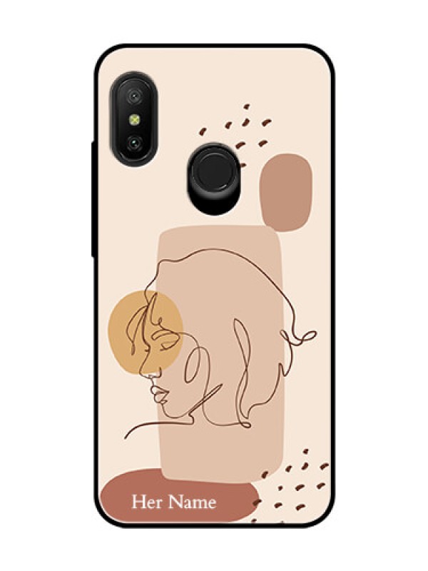 Custom Xiaomi Redmi 6 Pro Photo Printing on Glass Case - Calm Woman line art Design