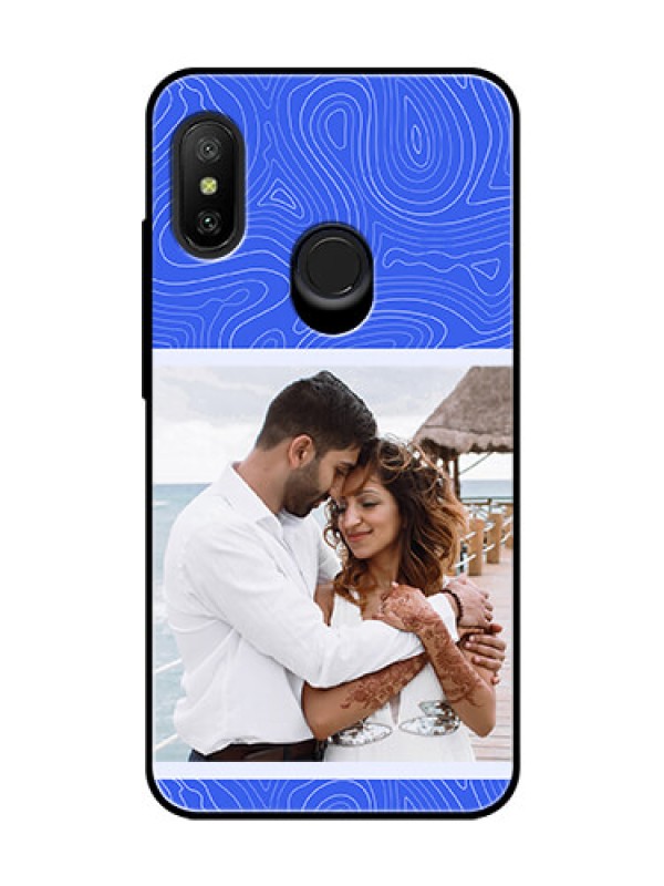 Custom Xiaomi Redmi 6 Pro Custom Glass Mobile Case - Curved line art with blue and white Design
