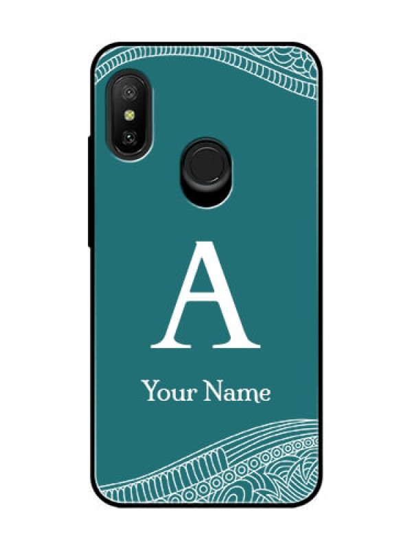 Custom Xiaomi Redmi 6 Pro Personalized Glass Phone Case - line art pattern with custom name Design