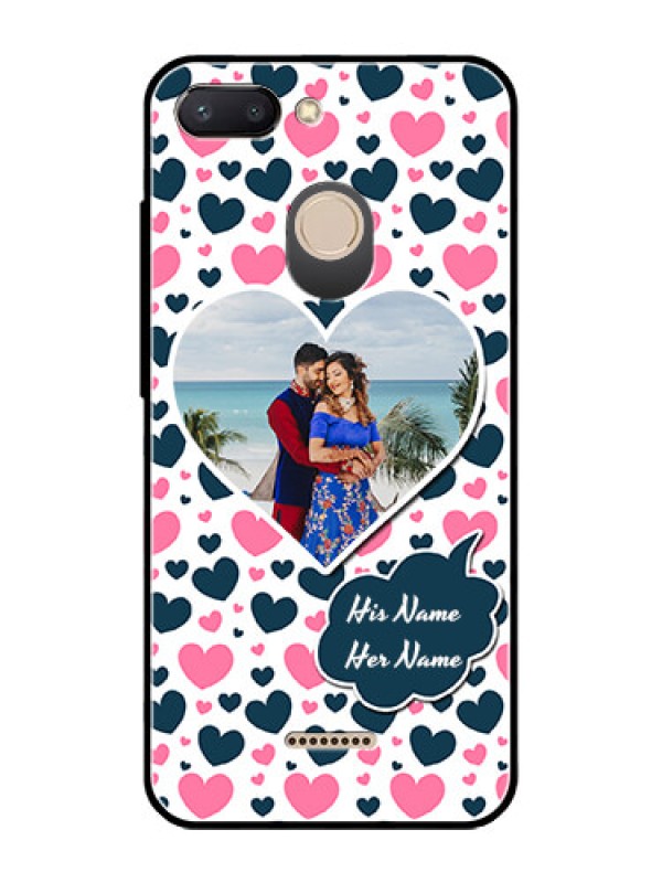 Custom Redmi 6 Custom Glass Phone Case  - Pink & Blue Heart Design