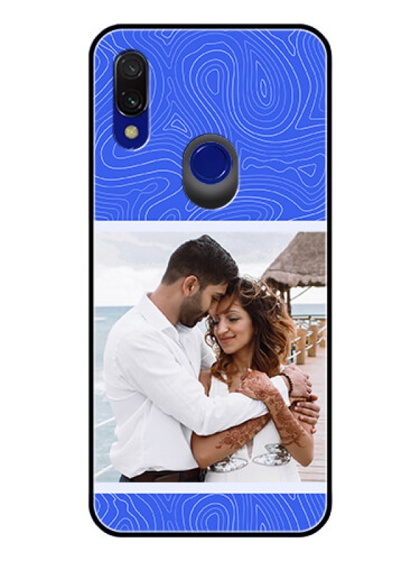 Custom Xiaomi Redmi 7 Custom Glass Mobile Case - Curved line art with blue and white Design