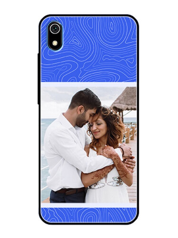 Custom Xiaomi Redmi 7A Custom Glass Mobile Case - Curved line art with blue and white Design