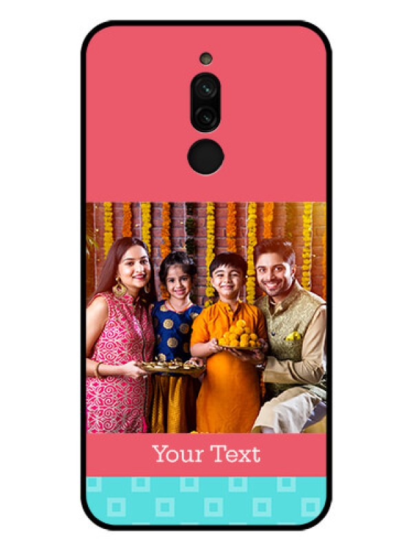 Custom Xiaomi Redmi 8 Personalized Glass Phone Case - Peach & Blue Color Design