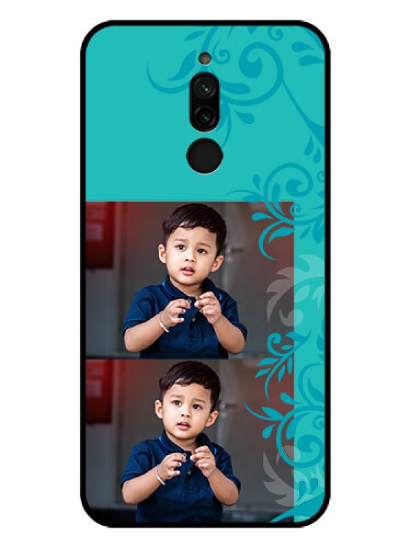 Custom Xiaomi Redmi 8 Personalized Glass Phone Case - with Photo and Green Floral Design