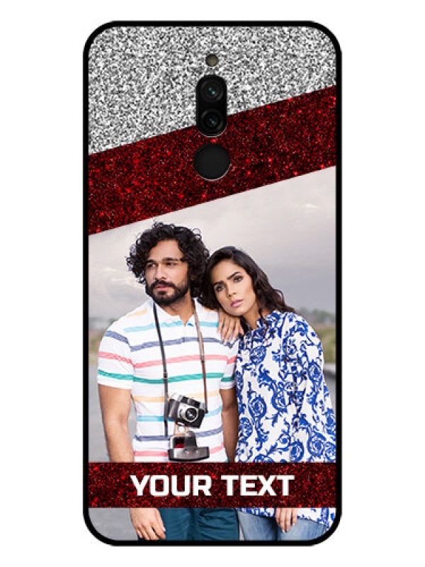 Custom Xiaomi Redmi 8 Personalized Glass Phone Case - Image Holder with Glitter Strip Design