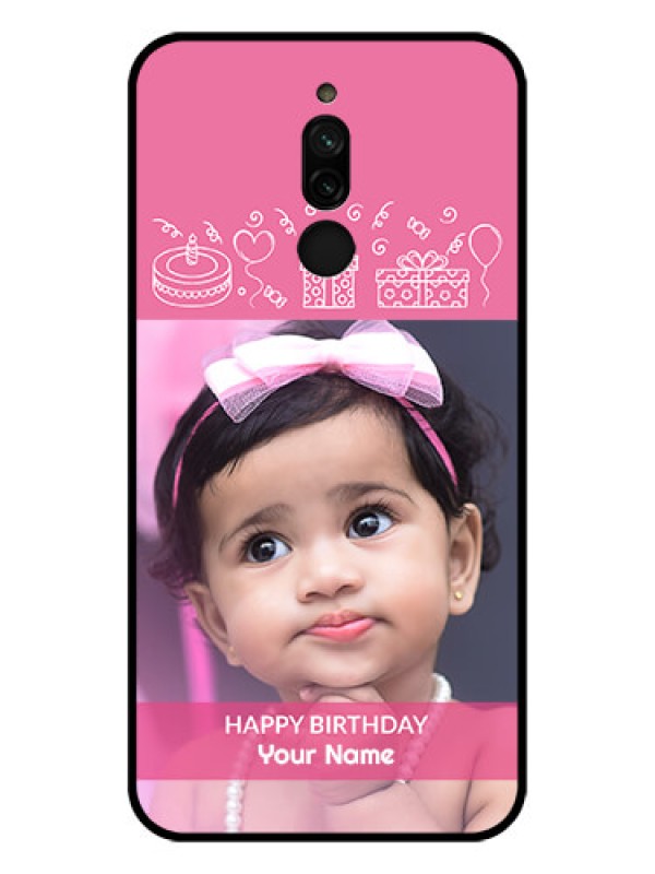 Custom Xiaomi Redmi 8 Photo Printing on Glass Case - with Birthday Line Art Design