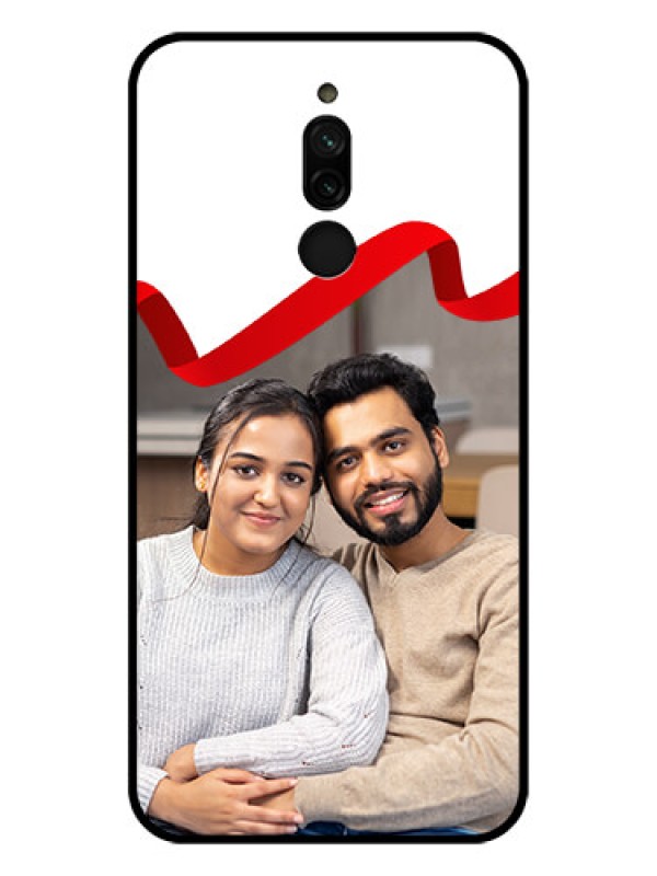 Custom Xiaomi Redmi 8 Photo Printing on Glass Case - Red Ribbon Frame Design