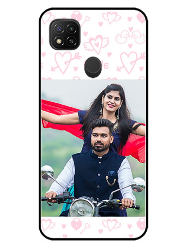 Custom Redmi 9 Activ Custom Glass Mobile Case  - Pink Flying Heart Design