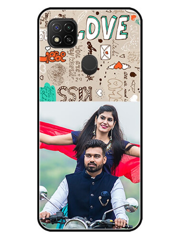 Custom Redmi 9 Activ Custom Glass Phone Case  - Love Doodle Pattern 