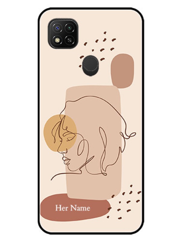 Custom Xiaomi Redmi 9 Activ Photo Printing on Glass Case - Calm Woman line art Design