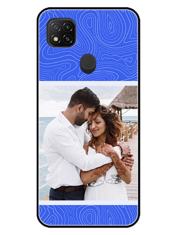 Custom Xiaomi Redmi 9 Activ Custom Glass Mobile Case - Curved line art with blue and white Design