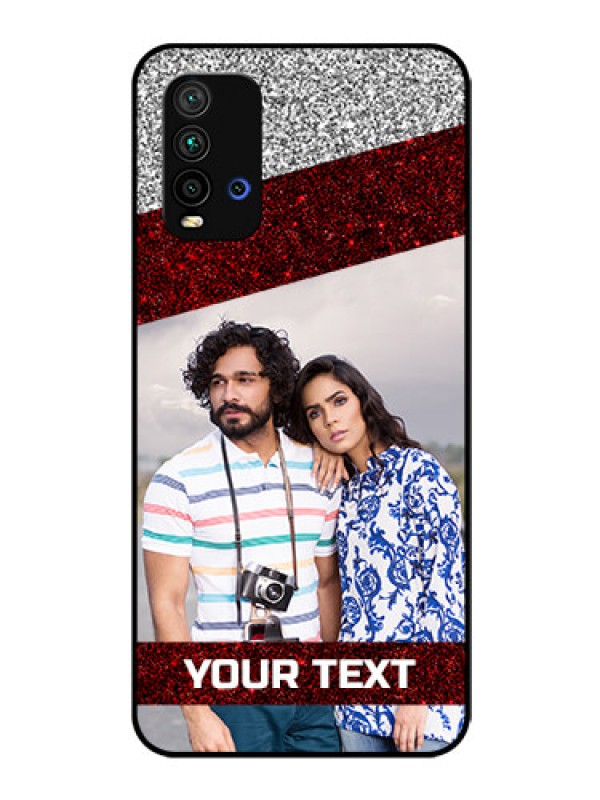 Custom Redmi 9 Power Personalized Glass Phone Case  - Image Holder with Glitter Strip Design