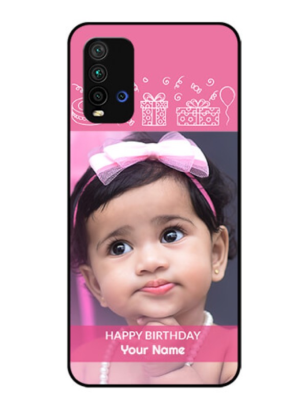 Custom Redmi 9 Power Photo Printing on Glass Case  - with Birthday Line Art Design