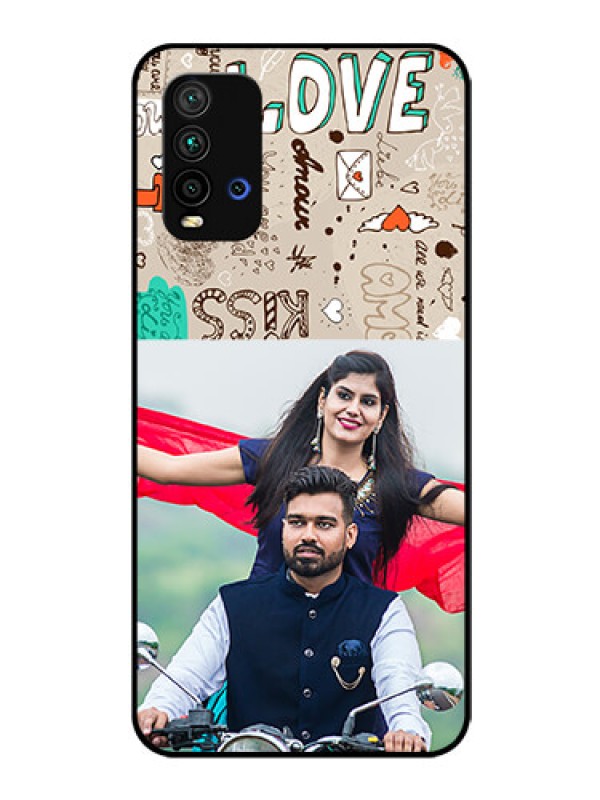 Custom Redmi 9 Power Custom Glass Phone Case  - Love Doodle Pattern 