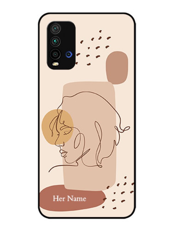 Custom Xiaomi Redmi 9 Power Photo Printing on Glass Case - Calm Woman line art Design