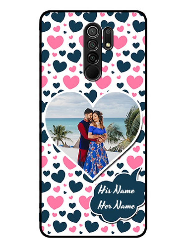 Custom Redmi 9 Prime Custom Glass Phone Case  - Pink & Blue Heart Design