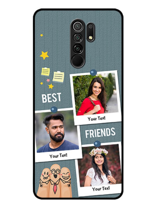 Custom Redmi 9 Prime Personalized Glass Phone Case  - Sticky Frames and Friendship Design