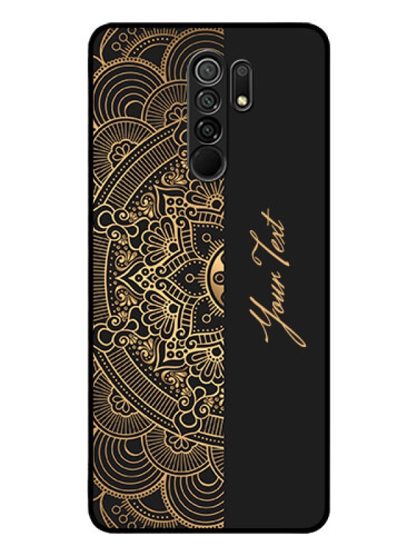Custom Xiaomi Redmi 9 Prime Photo Printing on Glass Case - Mandala art with custom text Design