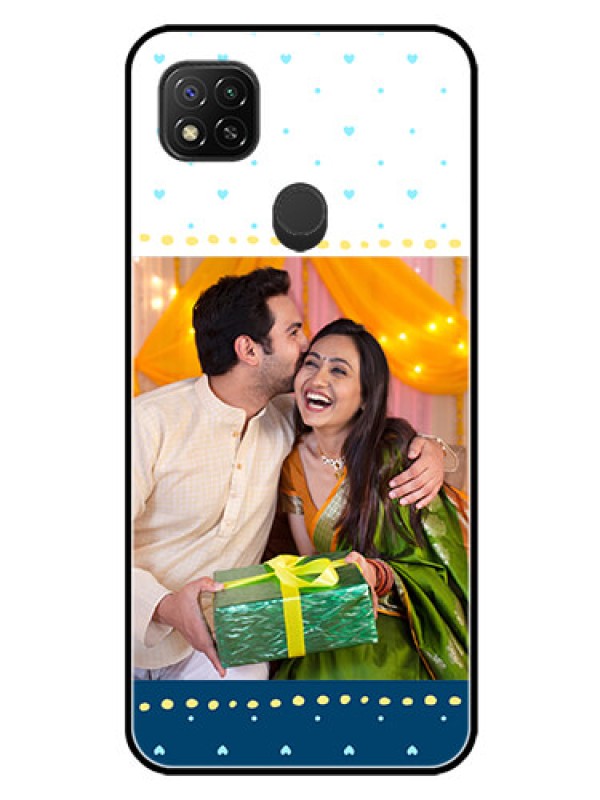 Custom Redmi 9 Personalized Glass Phone Case  - White and Blue Abstract Design