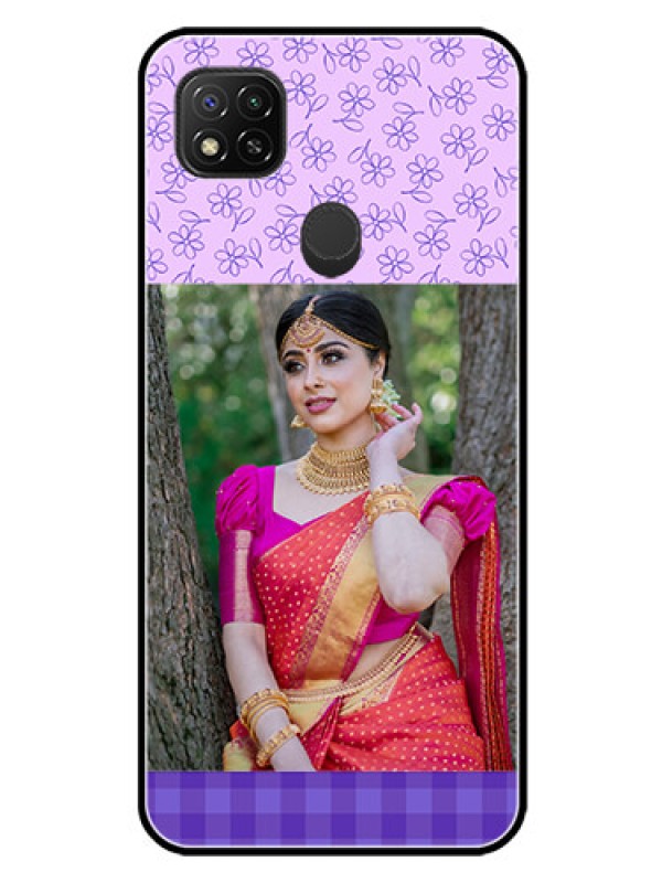 Custom Redmi 9 Custom Glass Phone Case  - Purple Floral Design