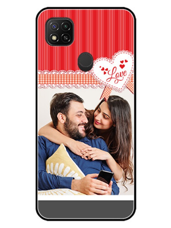 Custom Redmi 9 Custom Glass Mobile Case  - Red Love Pattern Design
