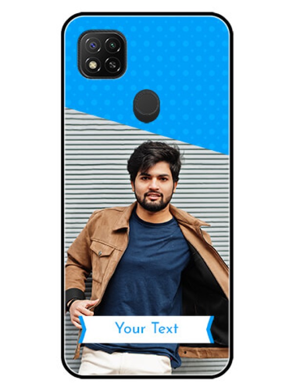 Custom Redmi 9 Photo Printing on Glass Case  - Simple Blue Color Design
