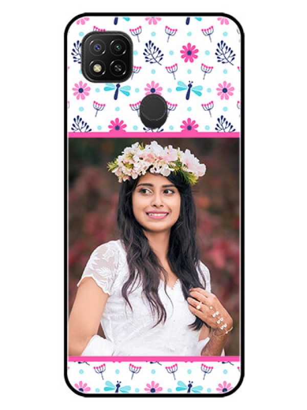 Custom Redmi 9 Photo Printing on Glass Case  - Colorful Flower Design