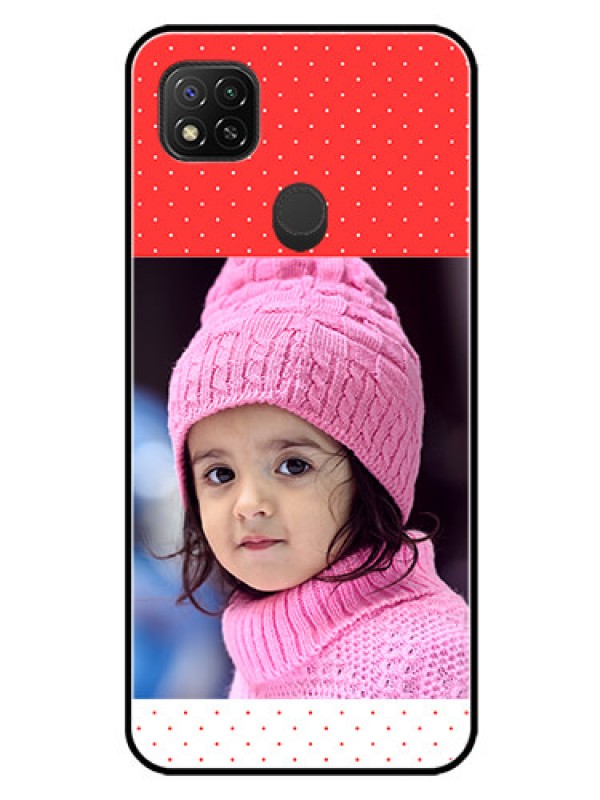 Custom Redmi 9 Photo Printing on Glass Case  - Red Pattern Design