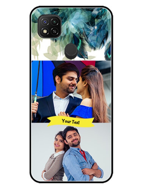 Custom Redmi 9 Personalized Glass Phone Case  - Image with Boho Peacock Feather Design