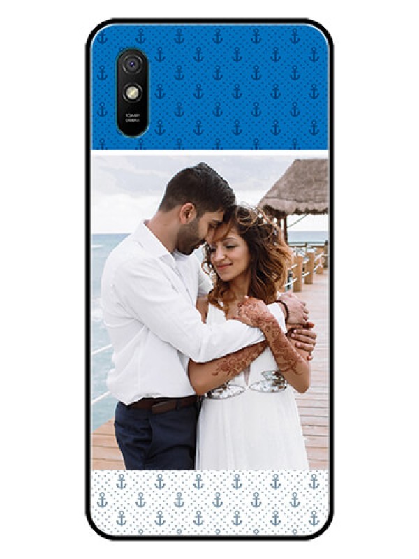 Custom Redmi 9A Sport Photo Printing on Glass Case  - Blue Anchors Design