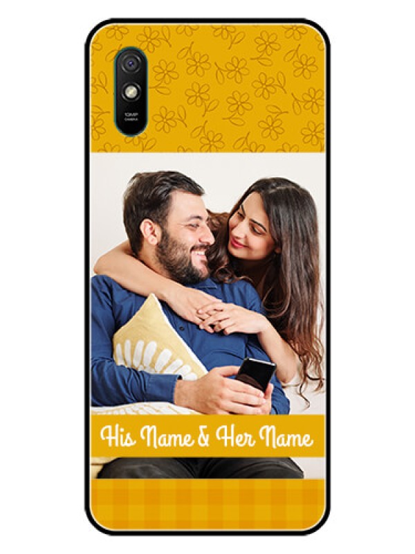 Custom Redmi 9A Sport Custom Glass Mobile Case  - Yellow Floral Design