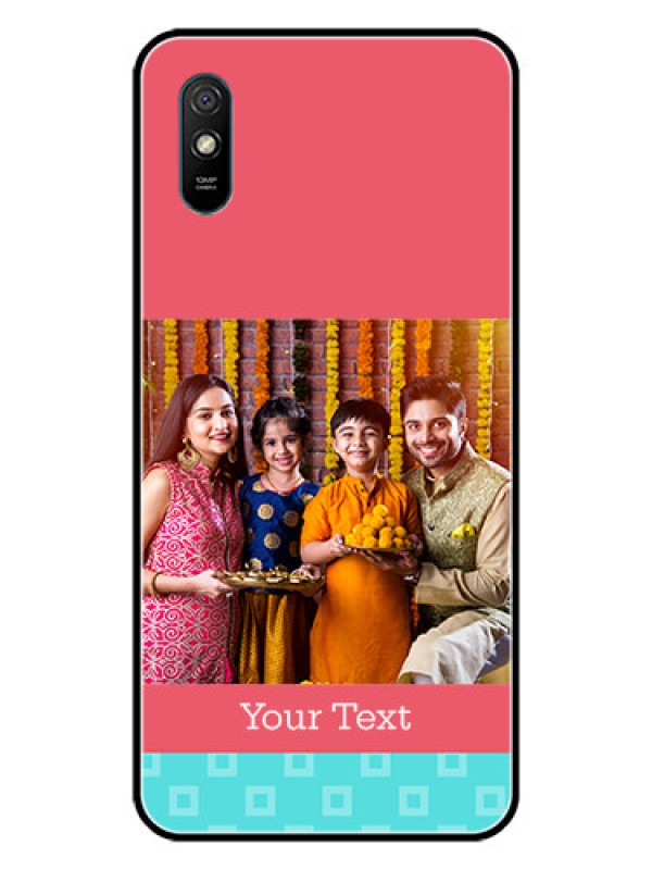 Custom Redmi 9A Sport Personalized Glass Phone Case  - Peach & Blue Color Design