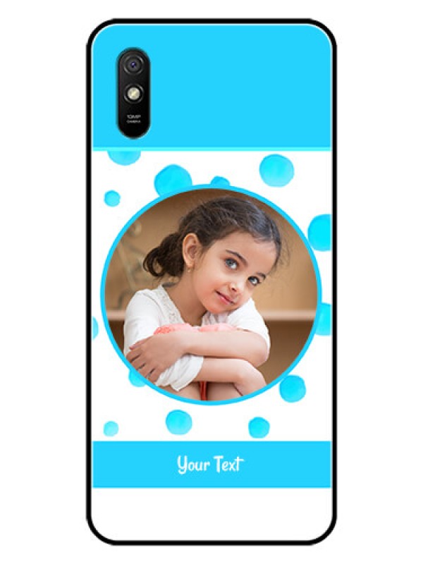 Custom Redmi 9A Sport Photo Printing on Glass Case  - Blue Bubbles Pattern Design